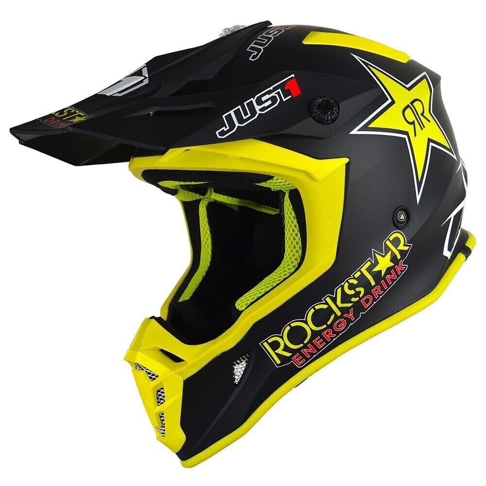 Just 1 MX Motocross Helmet J38 Rockstar Energy Drink Black Yellow Flo